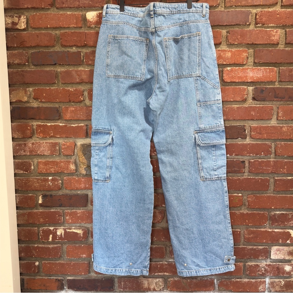 Mango MNG Cargo Jeans Womens 10 Blue Denim Cargo‎ Baggy Grunge Pockets NWT - Picture 2 of 16